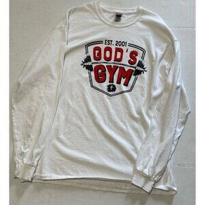 God’s Gym Long Sleeve White Crew Neck Jesus Tee Men’s XL Cotton Gildan